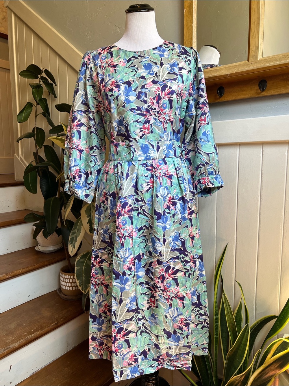 Rare Vintage Liberty of London All Silk Vibrant Floral Print Dress UK 12 US 8